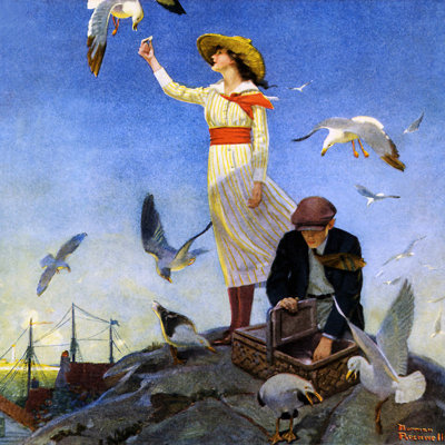 « picnic on a rocky coast » par norman rockwell, reproduction d’art sur toile tendue
