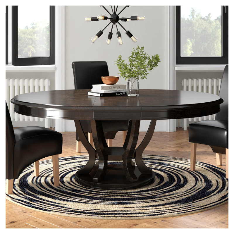 Table de salle à manger ronde contemporaine ovale avec rallonge - Base en bois à finition espresso