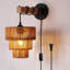 Applique murale en rotin avec cordon réglable, lampe de style bohème naturel pour la chambre à coucher, le salon, la salle à manger et la décoration intérieure