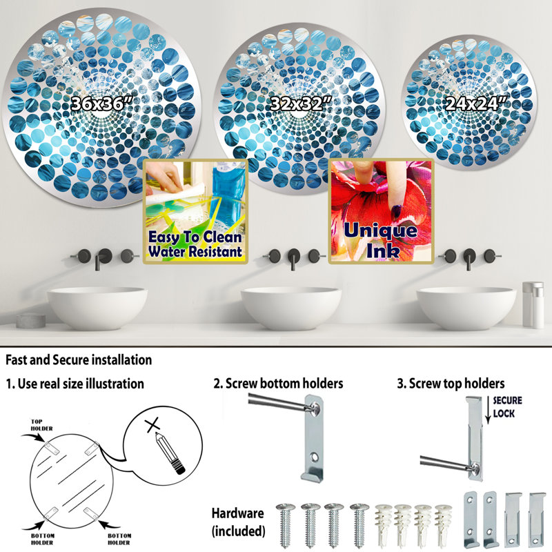 Miroir mural rond, H 31,4 po x l 31,4 po