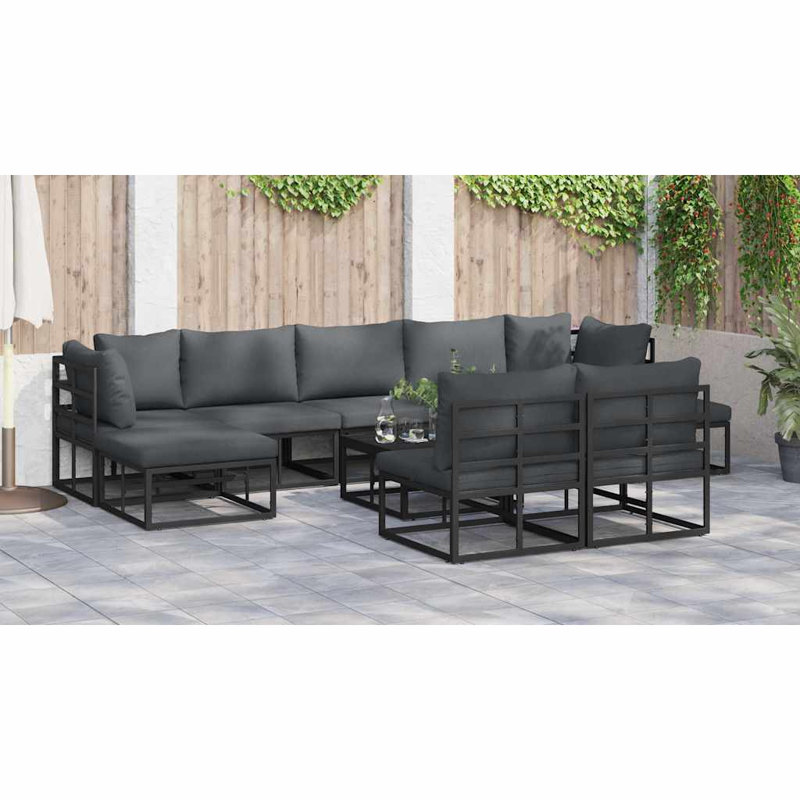  Garden Sofa Set With Cushion 9 Pcs Black Aluminium