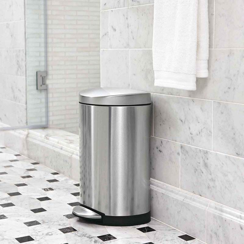Brushed Stainless Steel Semi-Round Step Trash Can 2.6 Gallon