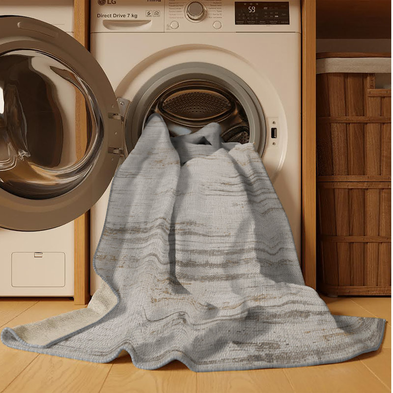 Machine Washable Abstract Gray Area Rug, Round 8'