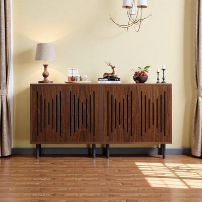 Set Of 2 Farmhouse Buffet Cabinets With Push-Open Doors & Adjustable Shelves