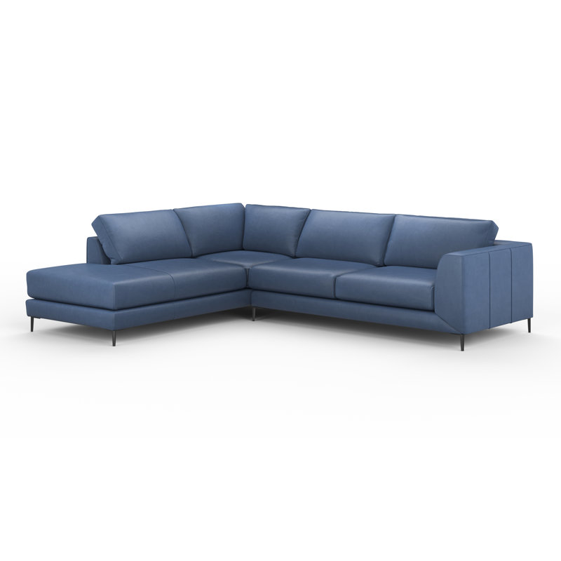 Luxor 100% Full Top Grain Leather Sectional, Paradise Ocean Genuine Leather, Left Hand Facing