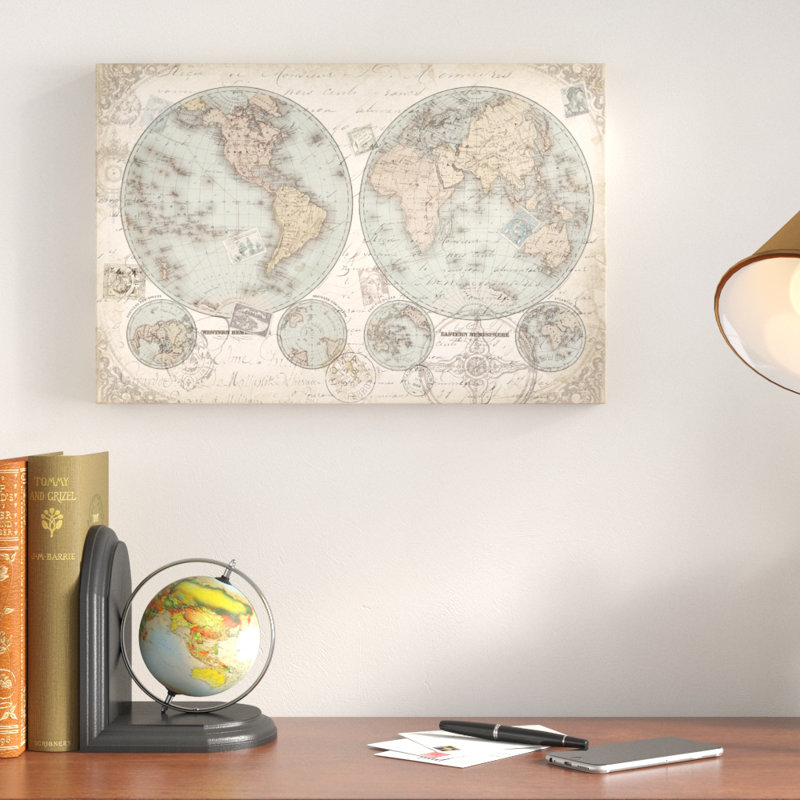 « world map », reproduction de peinture à l’acrylique sur toile tendue, 24 po x 36 po