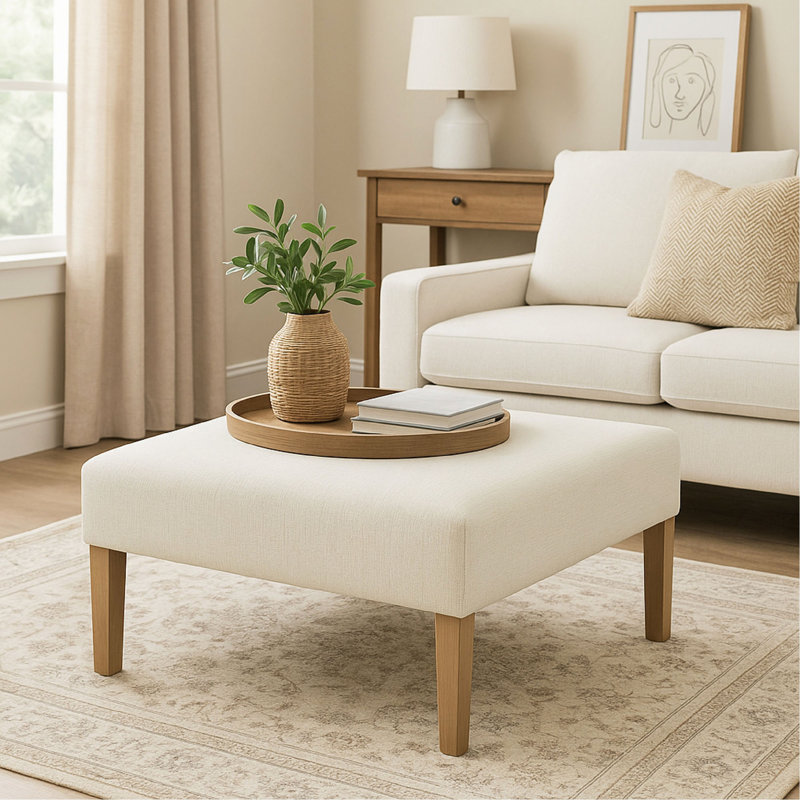 Table basse avec repose-pieds Dan, bois brun, polyester crème 36 pouces