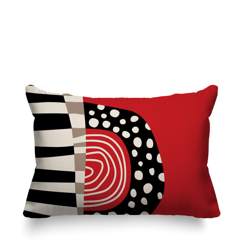 Oreiller rectangulaire réversible intérieur / extérieur Ritter Abstract, Rouge / noir / blanc cassé, H 18 po x l 25 po