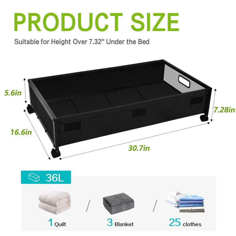 Black Fabric Under Bed Storage Containers with Clear PVC Lids