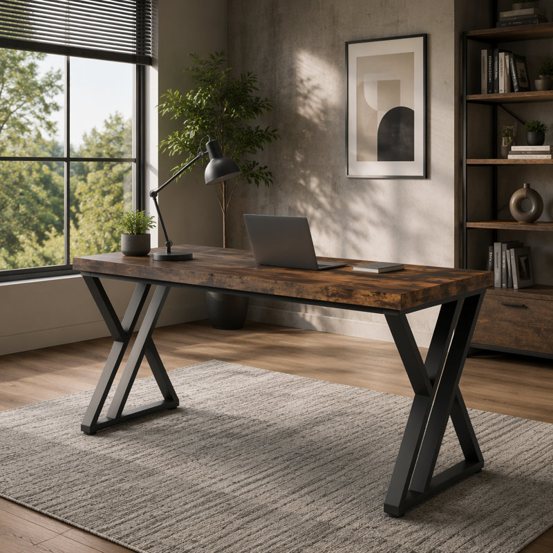 Heavy-Duty Computer Desk, Rustic Brown