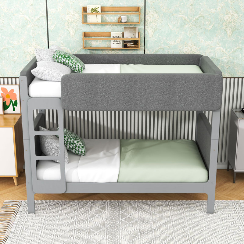 Lit superposé simple en sherpa avec garde-corps et échelle, Gris