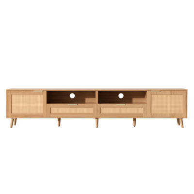 Meuble télé en rotin pour téléviseurs jusqu'à 88 pouces, console multimédia de style ferme moderne, centre de divertissement avec pieds en bois massif, meuble télé pour salon, chambre