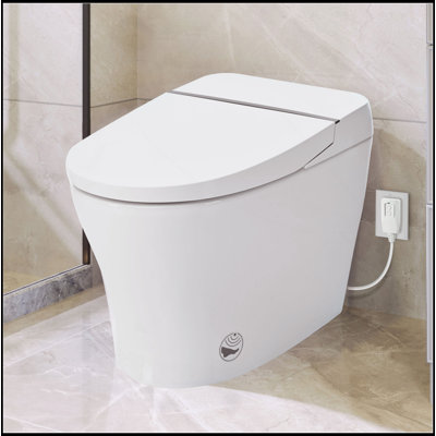 Smart Toilet Bidet Combo With Self-Cleaning Nozzle,Upmarket Compact Dual Flush Toilet 1/1.28 GPF,Tank Less Toilet With Foot Sensor Flush,White Night Light,Knob Control,Power Outage Flushing,Soft Close