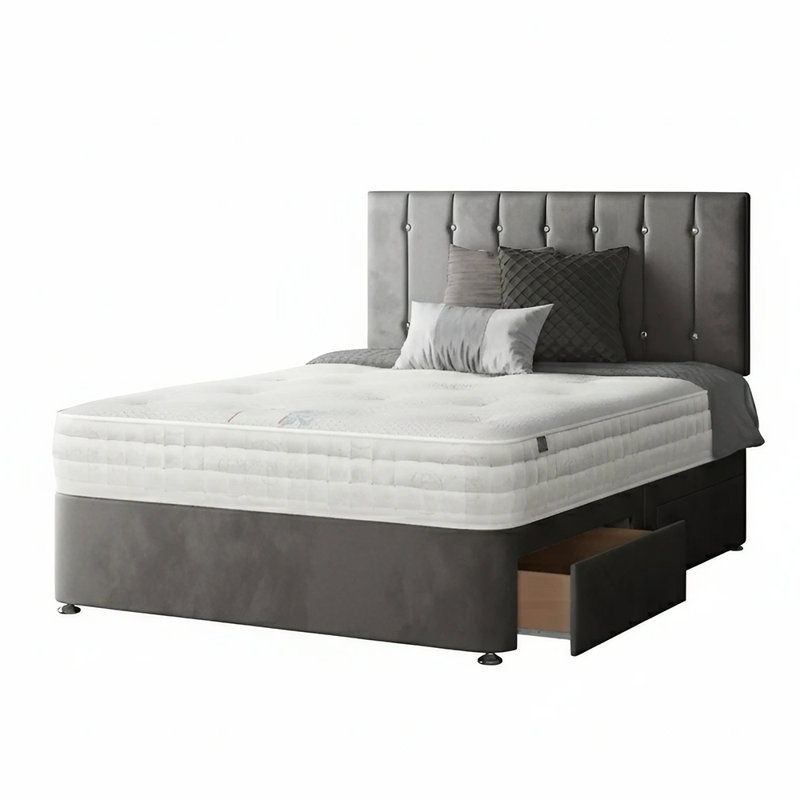 Fairley Divan Bed Base, Small Double (4'), Grey, 2 Foot-end Drawers