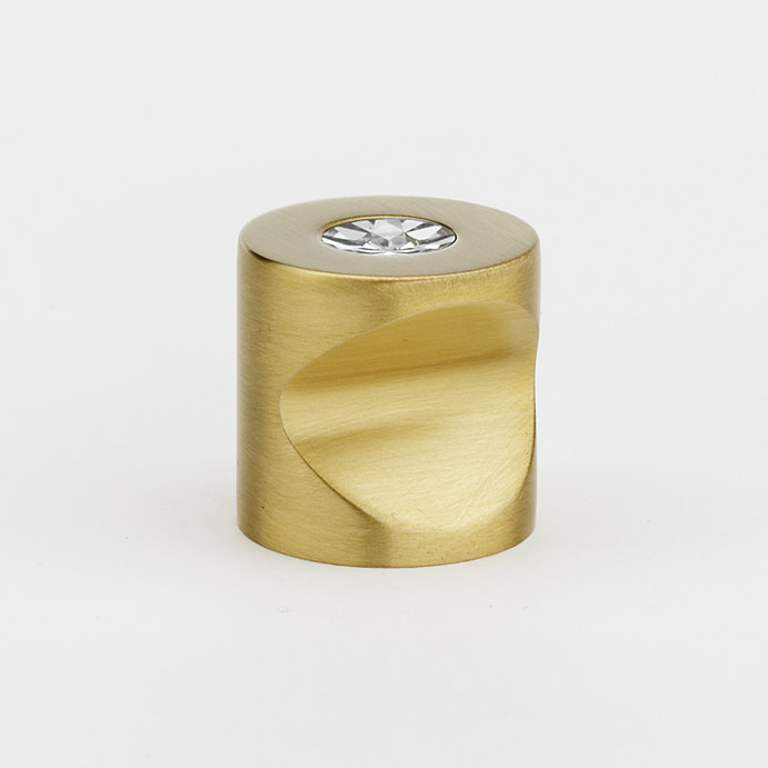 Satin Brass Round Crystal Cabinet Knob with Mounting Hardware