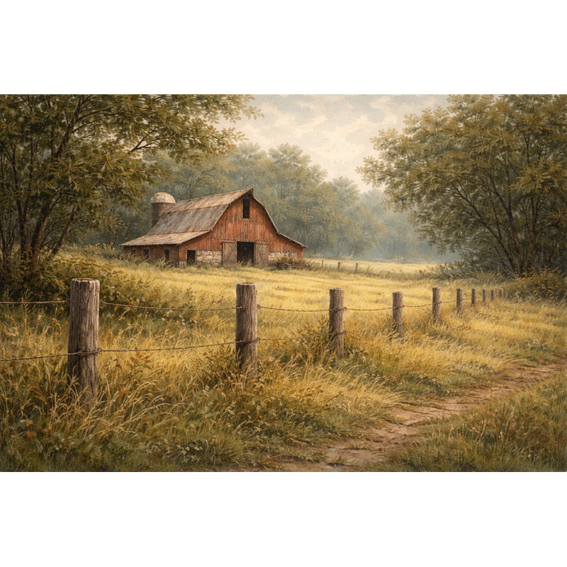 Ferme, paysage de campagne, toile murale tendue, champ de campagne rustique, décoration murale pour salon, entrée de chambre à coucher