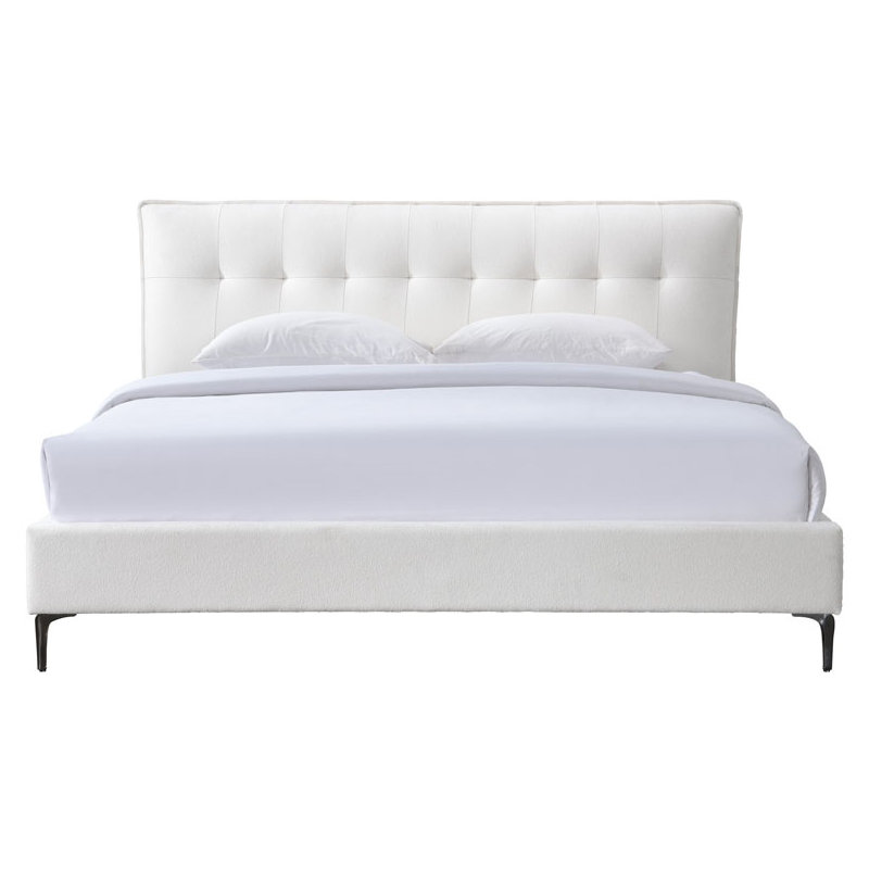 Rexsie Tufted Headboard Queen Bed, Queen, Ivory/Black