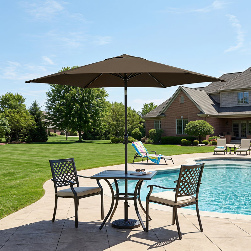 Parasol de patio 9 pi avec inclinaison automatique et manivelle - résistant aux rayons UV et à l'eau, Bleu foncé