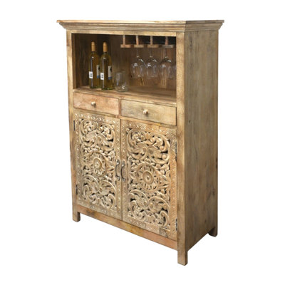 Hand-carved Home Bar With 3 Stemware Rails
