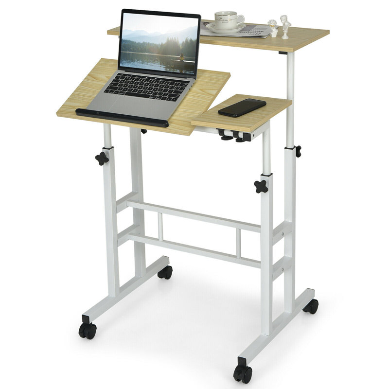 Linco Adjustable Metal Base Standing Desk, Beige/White