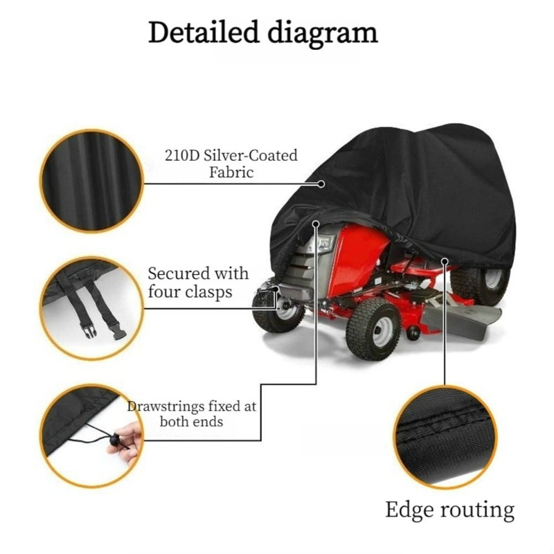 Black Lawn Mower Cover,Waterproof UV Resistant Outdoor Garden Equipment Protector With Adjustable Bottom Drawstring And Foldable Storage Design For All Weather Protection