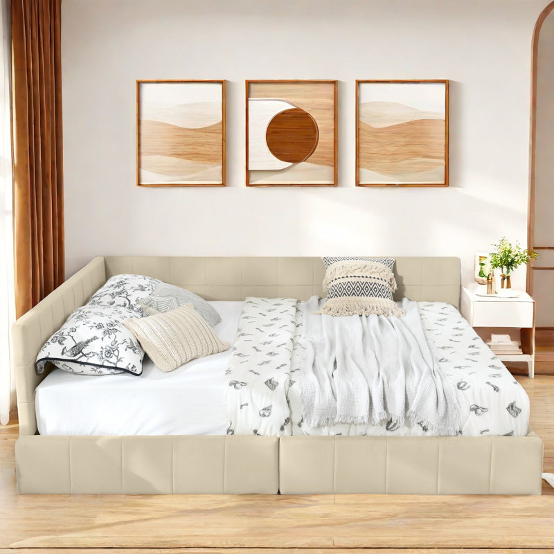 Lit tapissier avec 2 tiroirs Torres, Beige