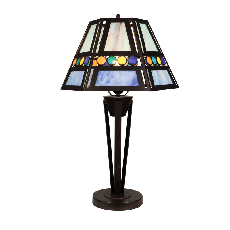 Retro-Style Stained Glass 1-Light Table Lamp 14" Shade