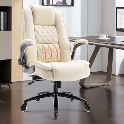 Modern Leather Executive Office Chair With Flip-Up Armrests And Adjustable Lumbar Support by Inbox Zero