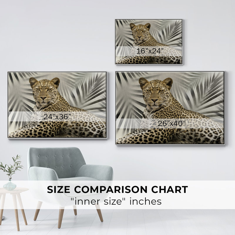 Boho Cheetah, peinture sur toile encadrée, H 25 po x l 37 po x P 2 po, Cadre blanc