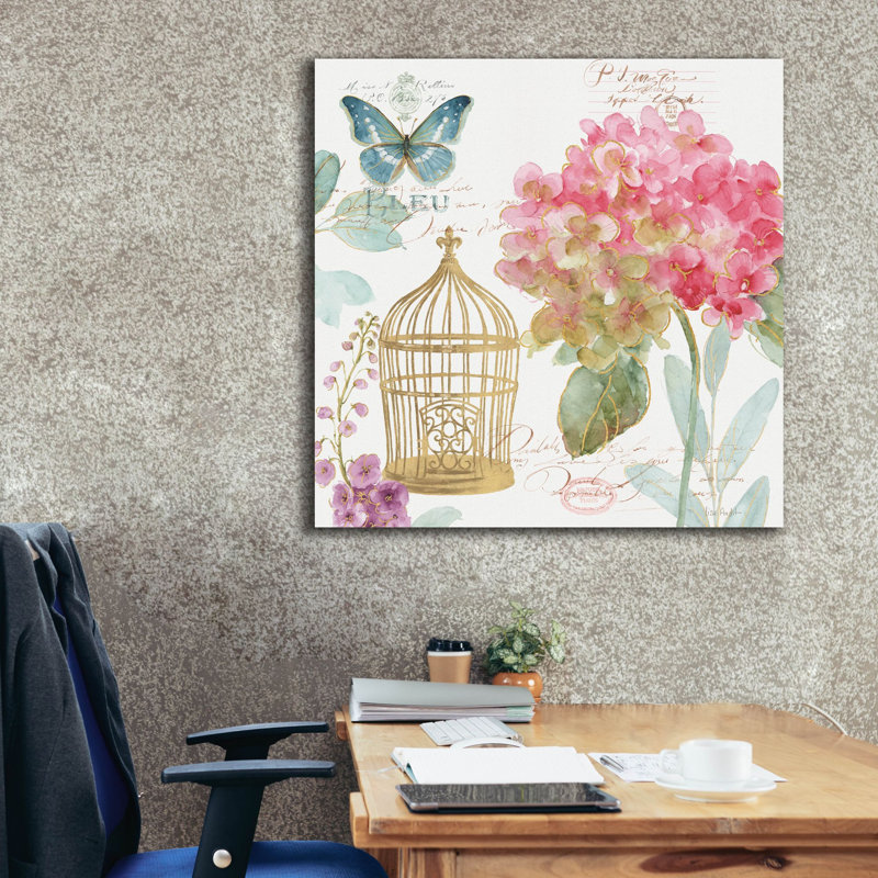 «Rainbow Seeds Floral Birdcage II» par Lisa Audit, art mural sur toile, H 37 po x l 37 po x P 1,5 po
