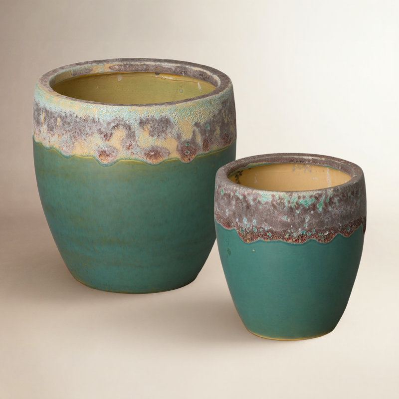 Eldon 13" Ceramic Pot Planter, 9"H x 8"W x 8"D/11"H x 11"W x 11"D