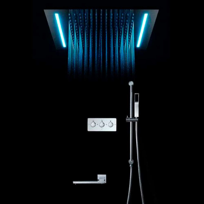 Luxury Chrome LED Rainfall Shower Head with Handheld and Sliding Bar – Ceiling Mount