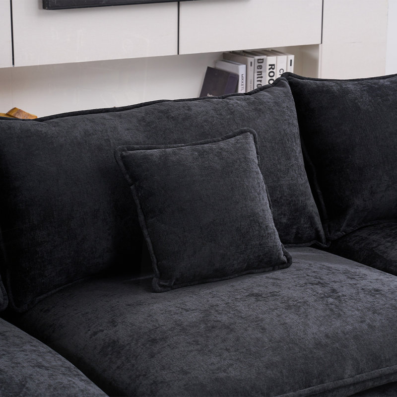 Canapé modulaire rembourré à 4 places pour salon, Chenille noir