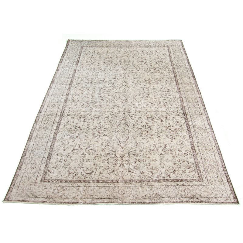 Tapis décoratif en laine gris clair de conception unique noué à la main des années 1980 5 pi 5 po x 8 pi 8 po Devlin