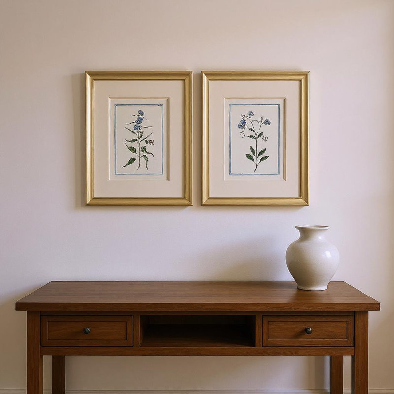 Ensemble de deux art mural encadré or botanique Shabby Chic
