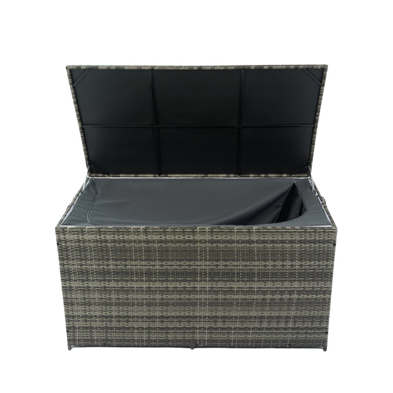 113 Gallon Wicker Patio Deck Boxes, Gray, 29.5" H x 57" W x 27.5" D
