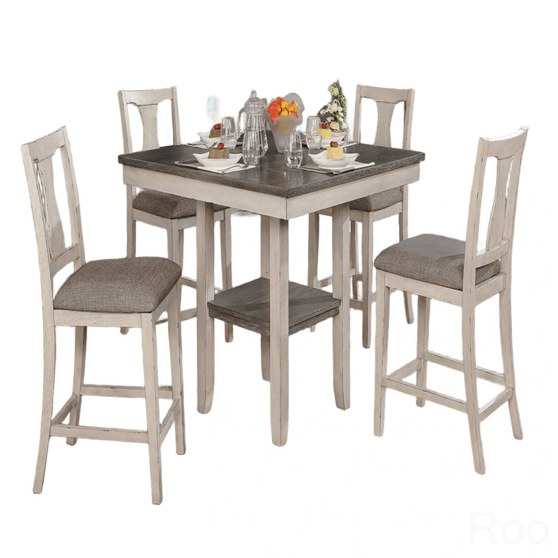 5-Piece Dining Set Counter Height Table With Shelf Unique High Dining Chairs Furniture