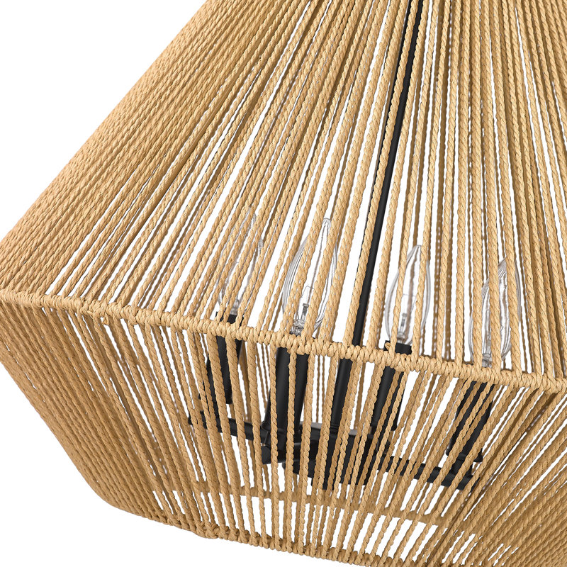 Luminaire suspendu géométrique à 4 lumières Simon, Cordage de raffia naturel