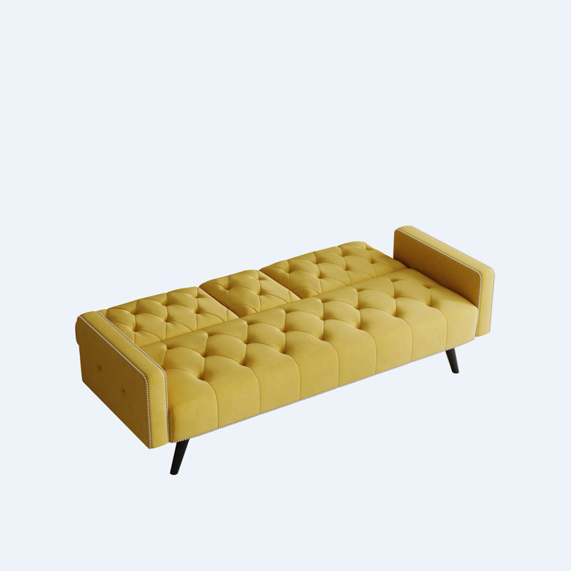 Jillane 72.4'' Square Arm Upholstered Sofa Bed, Yellow Velvet