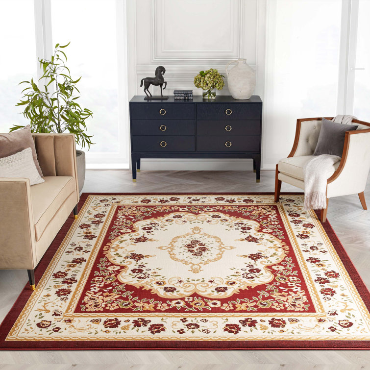 Tapis polypropylenered/beige tissé à la machine Harbert