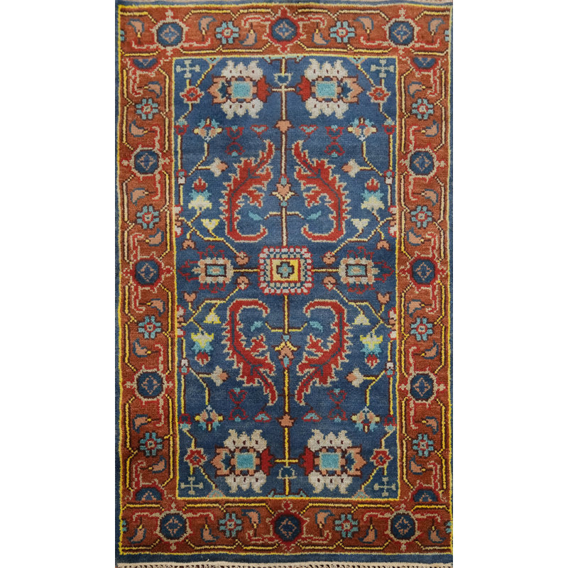 Tapis bleu Oushak fait à la main 3 x 5 po