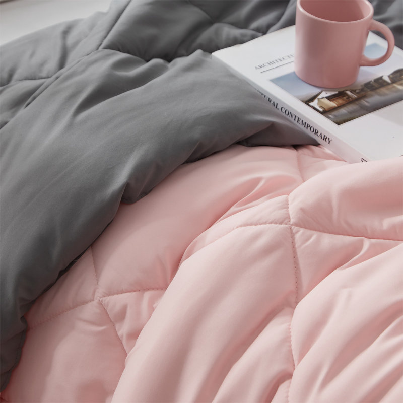 Reversible Rose Quartz and Charcoal Gray Microfiber Twin XL Comforter