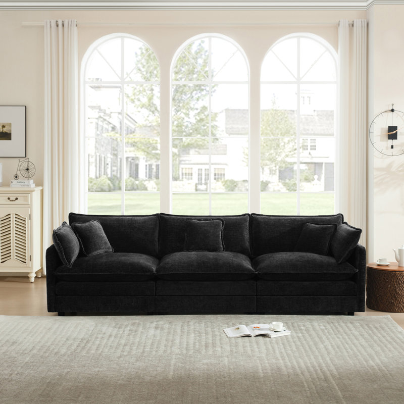 Upholstered Sofa, Chenille Sofa, 3 Seater, For Living Room, Black