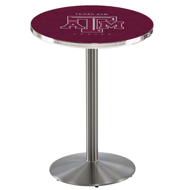 Round Metal Base Dining Table, Stainless Steel, Texas A and M
