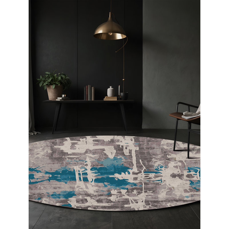 Machine Washable Gray Area Rug, Round 3'