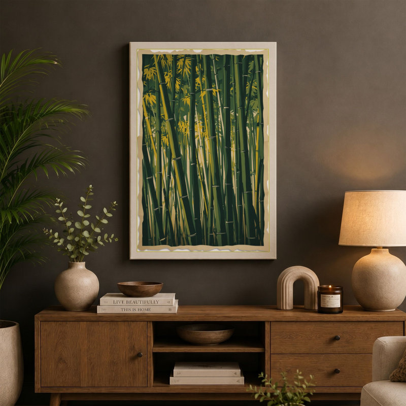 Bamboo Grove Light Japandi - Wrapped Canvas, 18x12 - 45.7 x 30.5 cm, Ochre Border
