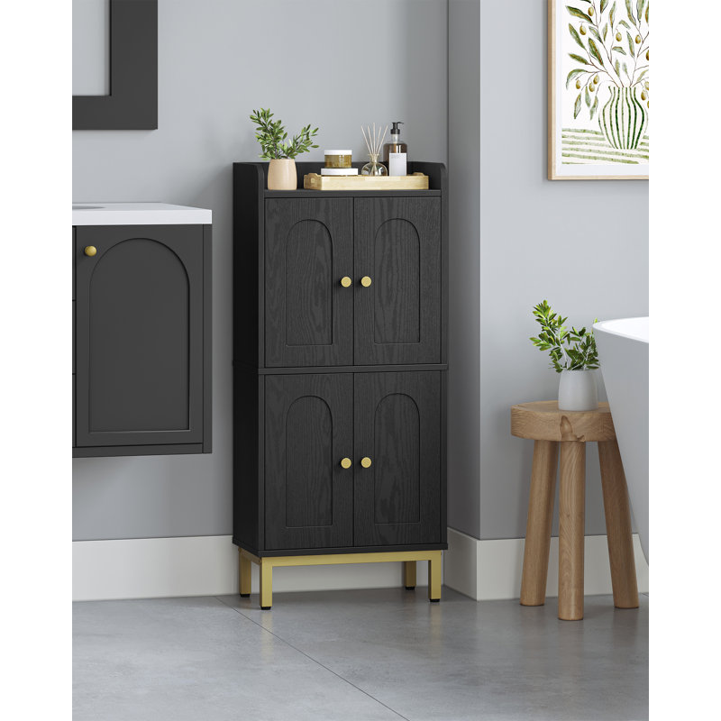 Bathroom Cabinet, Small Storage Cabinet with 4 Doors, Bathroom Organizers and Storage Cabinets with Adjustable Feet. Cabinets Freestanding for Living Room, Kitchen, 7.1"D x 14.6"W x 32.7"H