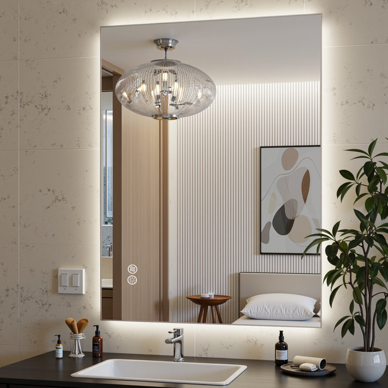 Miroir de salle de bain à DEL rétroéclairé sans cadre certifié Lunara UL, 36 po x 28 po