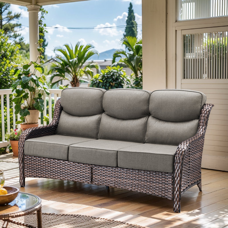 Canapé d'extérieur rotin en osier de 71 po avec coussins de 6 po Deb, Gris, Brun