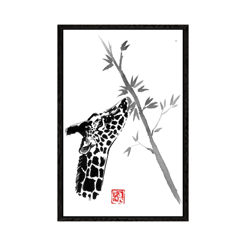 Giraffe by Péchane - Painting on Canvas, 152.5 cm H x 101.5 cm W, Black Framed